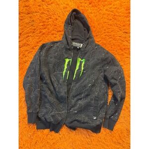 Monster Energy One Industries Topographic Zip Up Hoodie Mens Large Black Green